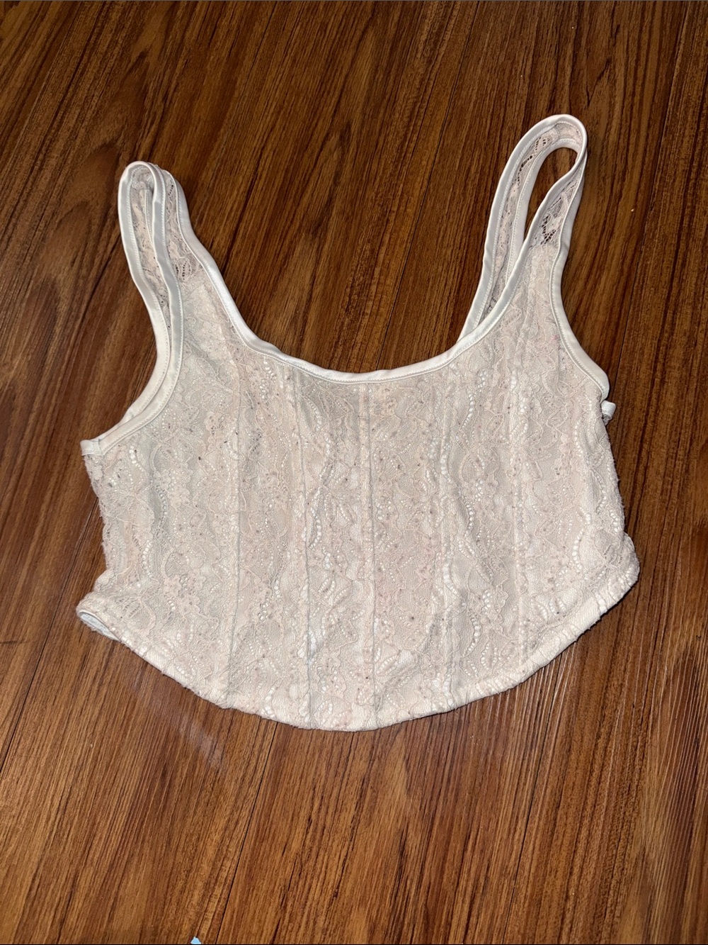 Lace-Textured White Cropped Tank Top